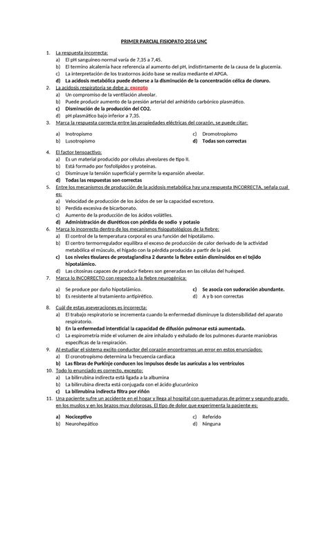 Ra Parcial De Fisiopatolog A Unc Primer Parcial Fisiopato