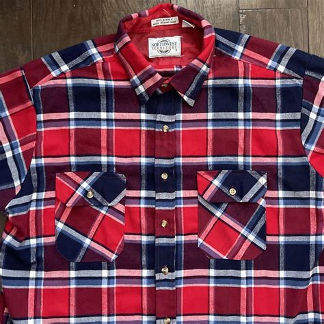 Vtg Northwest Territory Red Blue Plaid Flannel Shirt … Gem