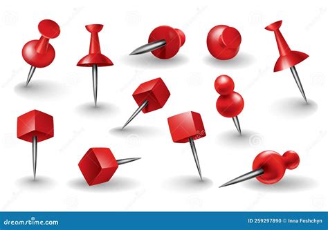 Red Pushpin Top View Thumbtack For Note Attach Collection Realistic