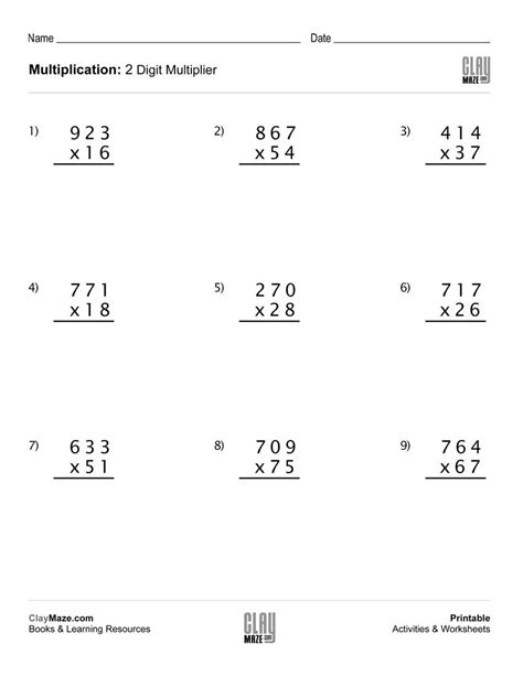 Multiplication Worksheets 3 Digit By 2 Digit