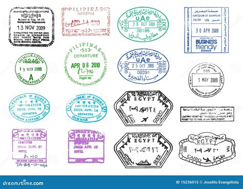 Various Vector Passport Stamps Stock Vector Illustration Of Exit International 15236015