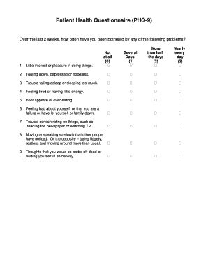 Fillable Online PHQ 9 Questionnaire Print Version Fax Email Print