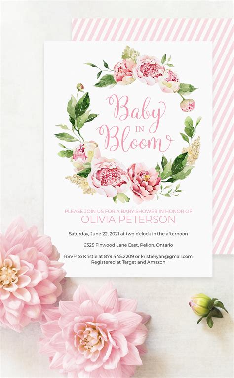 Pink Baby In Bloom Shower Invitation With Peony Design Etsy