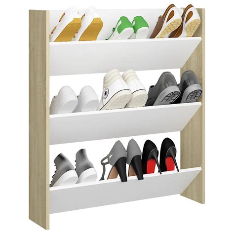 Vidaxl Wall Shoe Cabinet White And Sonoma Oak X X Cm Engineered Wood