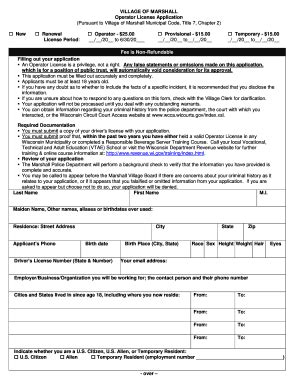 Fillable Online VILLAGE OF MARSHALL Fax Email Print PdfFiller