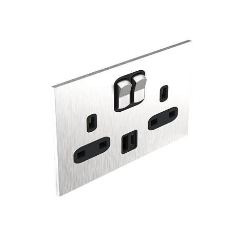 2 Gang Bs Socket Outlet 13 A 250v Sp Switched Usb Ac Epure Brushed Steel Ar 68126