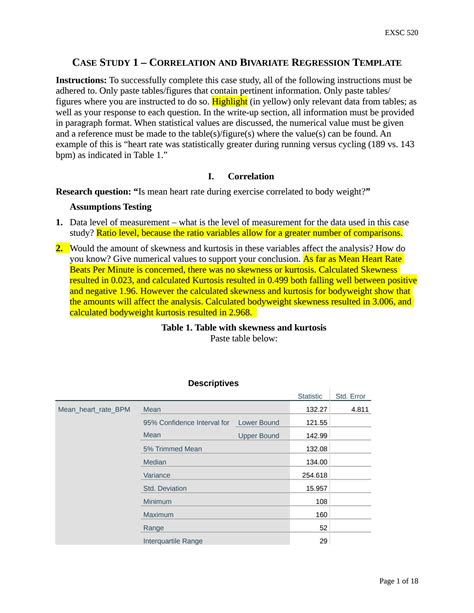 Solution Case Study Correlation And Bivariate Regression Template