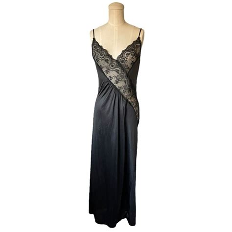 Vintage Intimates Sleepwear Vintage Fantasy Nightwear Lingerie Black Lace Slip Dress Goth