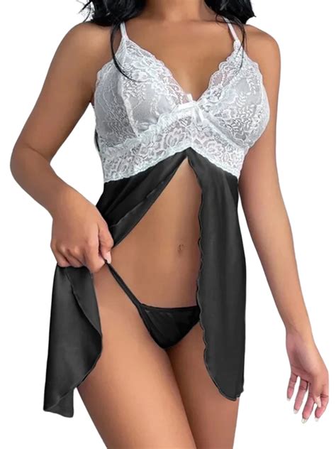 Springttc Womens Lingerie Sets Entice Satin Sexy Sleeveless Lace