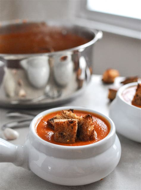 Creamy Tomato Soup With Brown Butter Garlic Croutons How Sweet It Is