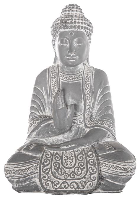 Cement Meditating Buddha Figurine Washed Concrete Gray Finish Asian