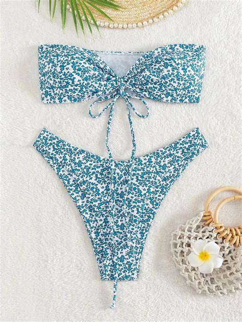 Floral Bandeau Top High Waist Bikini Swimwear Set On Luulla