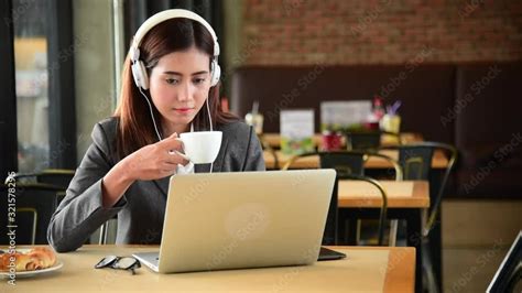 Businesswoman Drinking Coffee At Office Workplace Cafeteria Drinking