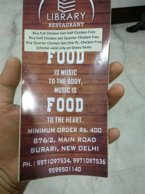 Menu at Library Restaurant, Delhi