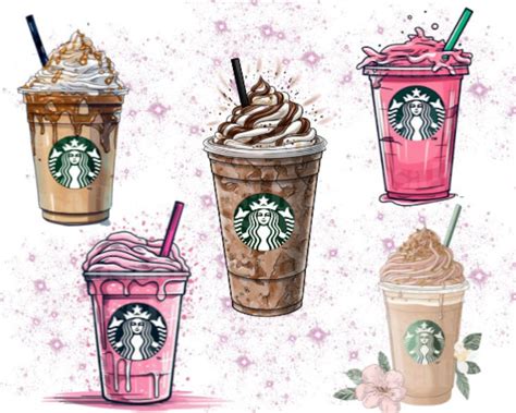 Starbucks Clipart Bundle Starbucks Coffee Png Iced Coffee Png Pink