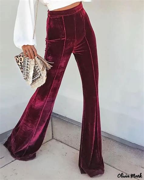 Olivia Mark High Waisted Flared Velvet Pants High Waisted Flare