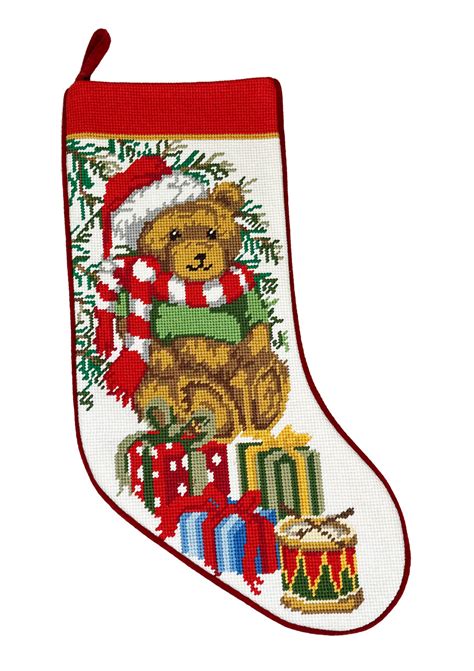 Needlepoint Personalized Christmas Stocking Teddy Bear Ts Tree