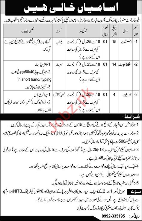 Baloch Regiment Center Record Wing Abbottabad Jobs 2021 2023 Job