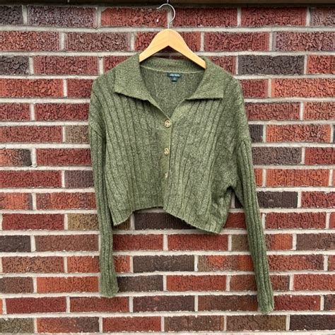 Wild Fable Sweaters Wild Fable Marled Green Ribbed Collared Button