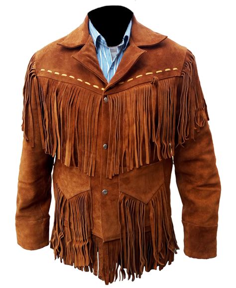 Western Native Suede Fringe Jacket Brown Suede Western Fringe Bones