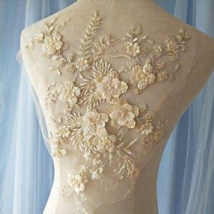 Delicate 3D Pearl Heavily Beaded Flower Lace Applique In Peach Etsy