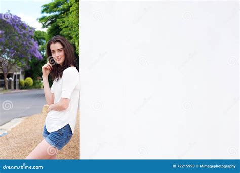 Beautiful Young Woman Leaning Against Wall Stock Image Image Of