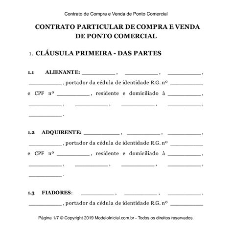 Modelo Contrato De Compra E Venda Estabelecimento Comercial Vários