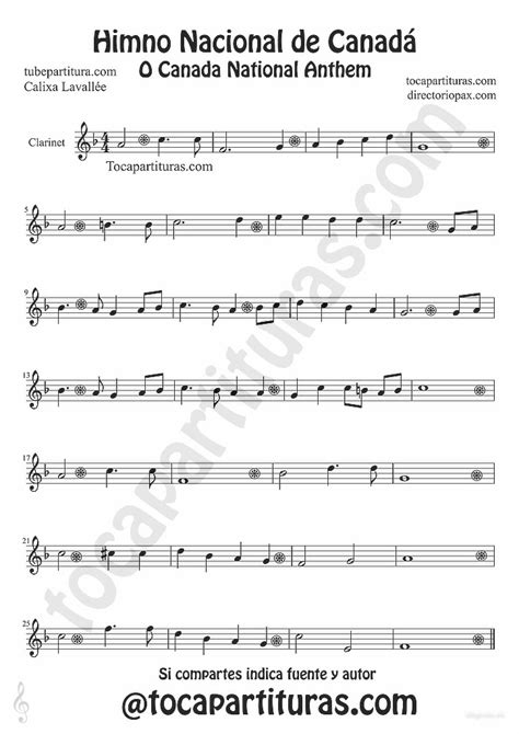 tubescore: Canada Nathional Anthem sheet Music for clarinet O Canada ...