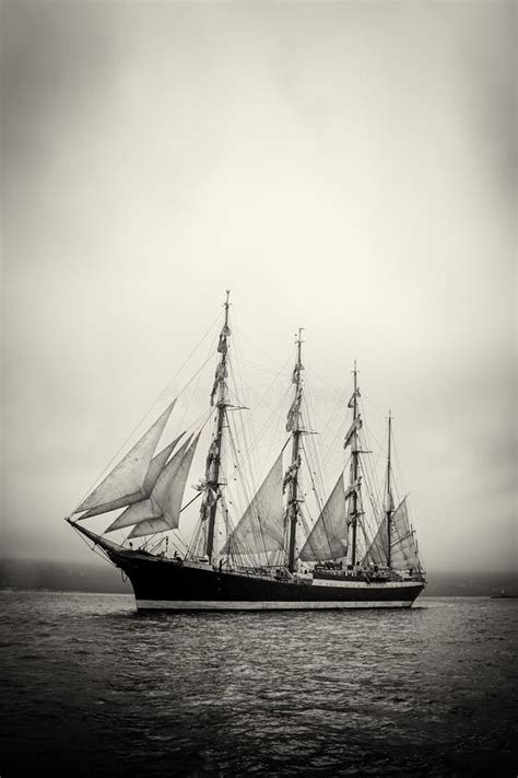 Old Ship With White Sales In Black And White Stock Image Image Of