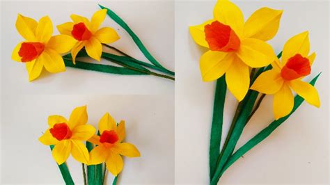 Crepe Paper Flower Daffodil Flower Making How To Make Daffodil Flower Youtube