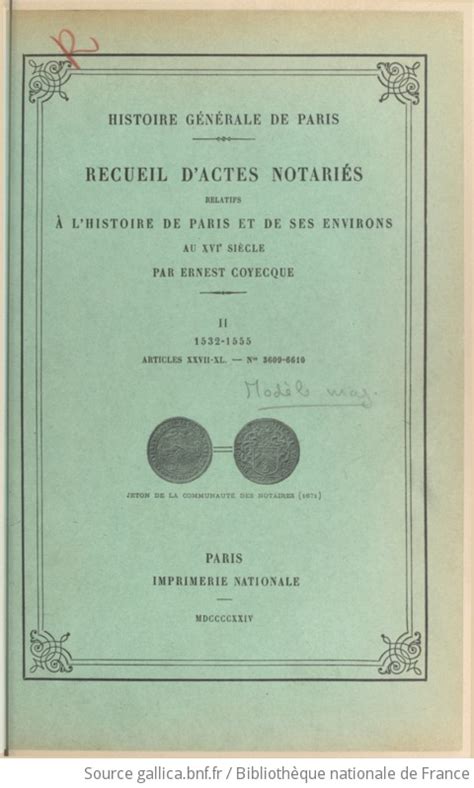 Recueil D Actes Notari S Relatifs L Histoire De Paris Et De Ses