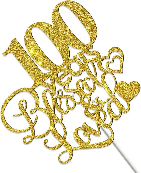 Tenhaisi Gold Glitter 100 Years Blessed And Loved Cake Topper 100th Birthday Cake Topper 100