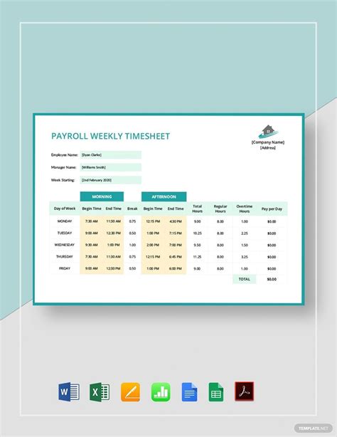 Payroll Weekly Timesheet Template - Download in Word, Google Docs ...