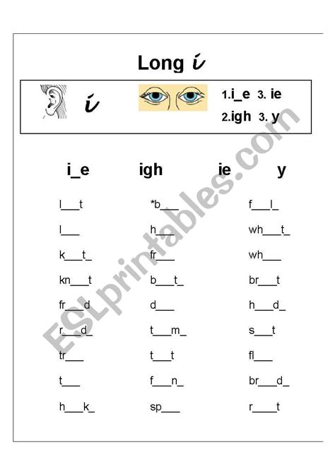 English Worksheets Long Vowel I Spelling Worksheet