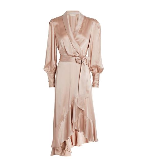 Womens Zimmermann Pink Silk Wrap Midi Dress Harrods Us