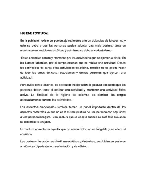 Ensayo Higiene De Postura Pdf Descarga Gratuita