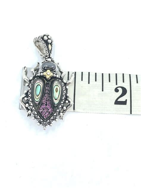 BARBARA BIXBY SCARAB GEMSTONE FLOWER ENHANCER PENDANT CARVED BUG SS 18K