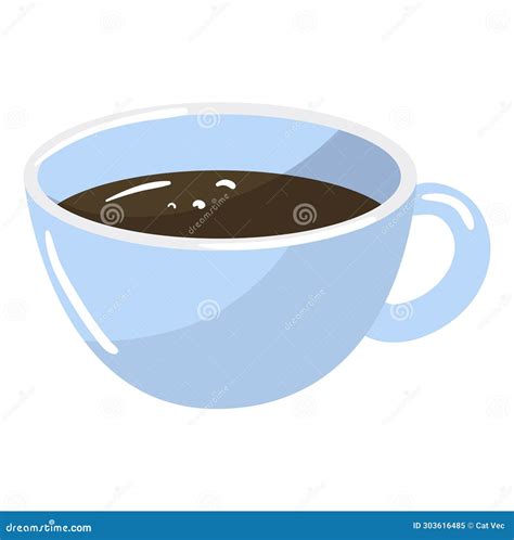 Blue Coffee Cup Filled with Black Coffee, Simple Flat Design. Morning