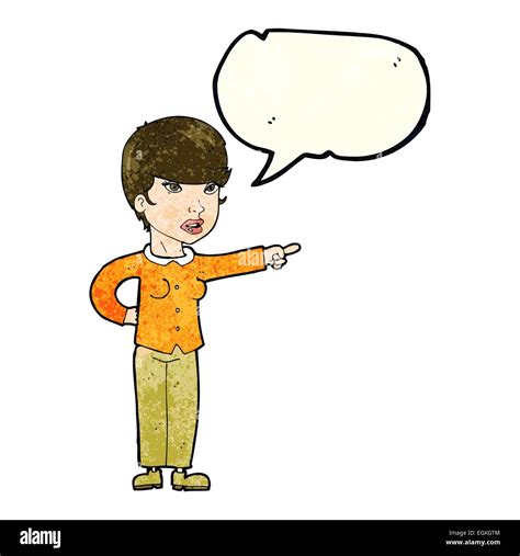 Cartoon Woman Pointing Finger Of Blame With Speech Bubble Stock Vector