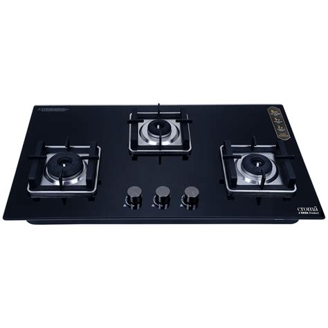 Buy Croma Toughened Glass Top 3 Burner Automatic Hob (Double Drip Tray ...