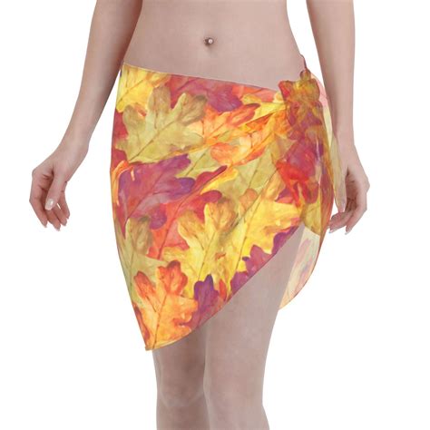 Disketp Autumn Leaves Women Swimsuit Cover Up Short Chiffon Summer Beach Sarong Bikini Wrap