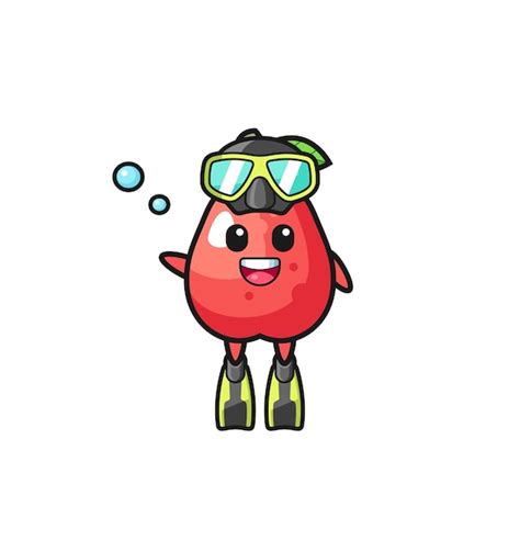 Le Personnage De Dessin Animé De Plongeur De Pomme D eau Vecteur Premium