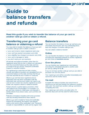 Go Card Guide To Balance Transfers And Refunds Form Translink Fill