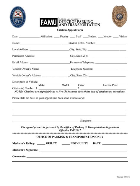 Fillable Online Hupd Parking Citation Appeal Form Hampton University