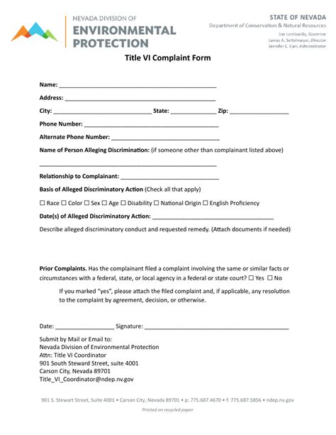 Nevada Title Vi Complaint Form Fill Out Sign Online And Download Pdf Templateroller