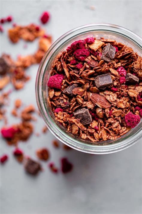 Chocolate Chunk Raspberry Granola Easy Gluten Free Granola Recipe A Beautiful Plate