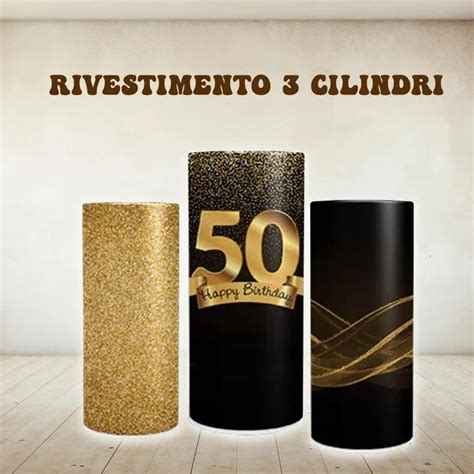 Rivestimento Cilindri In Polistirolo 3 Stampe Tema Oro Glitter E Nero