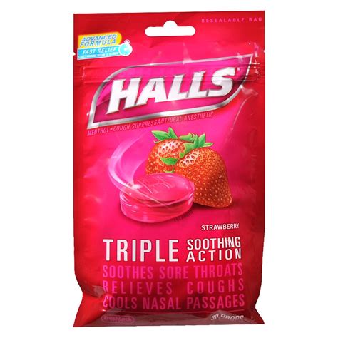 Halls Menthol Cough Suppressant Oral Anesthetic Drops Strawberry Walgreens