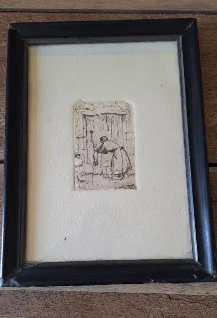 Ancien Dessin Encre De Chine Sign D Pouillseuse De Lapin Ann E