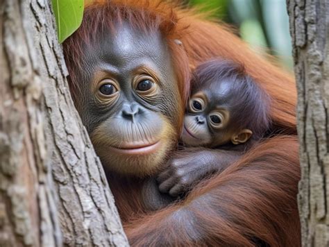 Premium AI Image | A mother orangutan with her baby